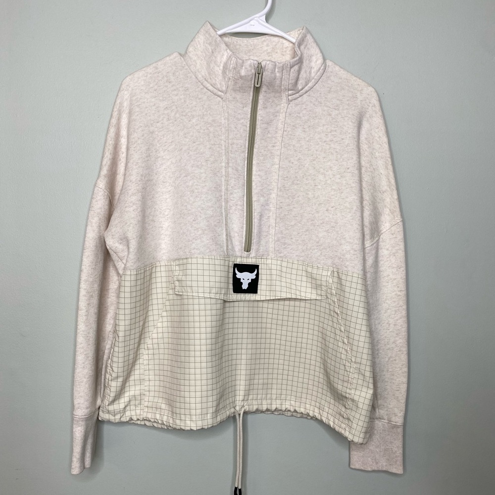 Women's Cream Sweater with Grid Pattern Women's Project Rock Fleece ½ Zip